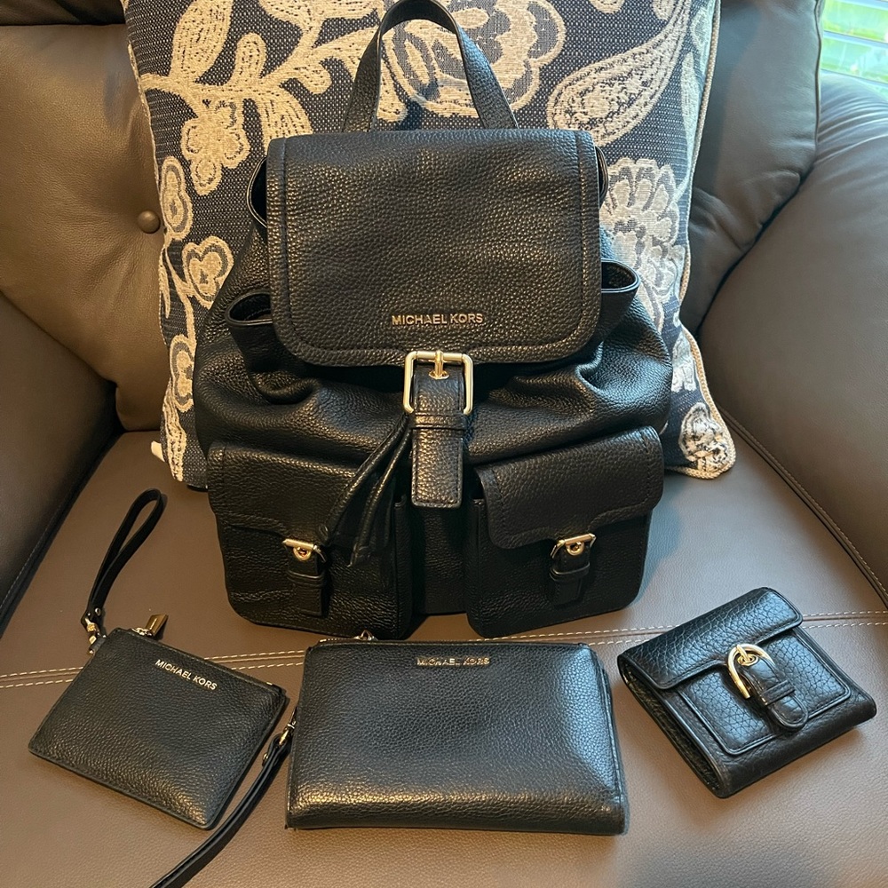Michael Kors Leather Backpack W/ 3 Michael Kors Wallets - EUC